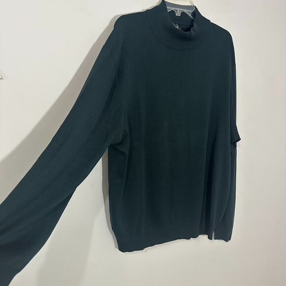 Jos A Bank XXL 100% Silk Green Turtle Mockneck Knit Sweater Holiday Top Pullover - Picture 3 of 8